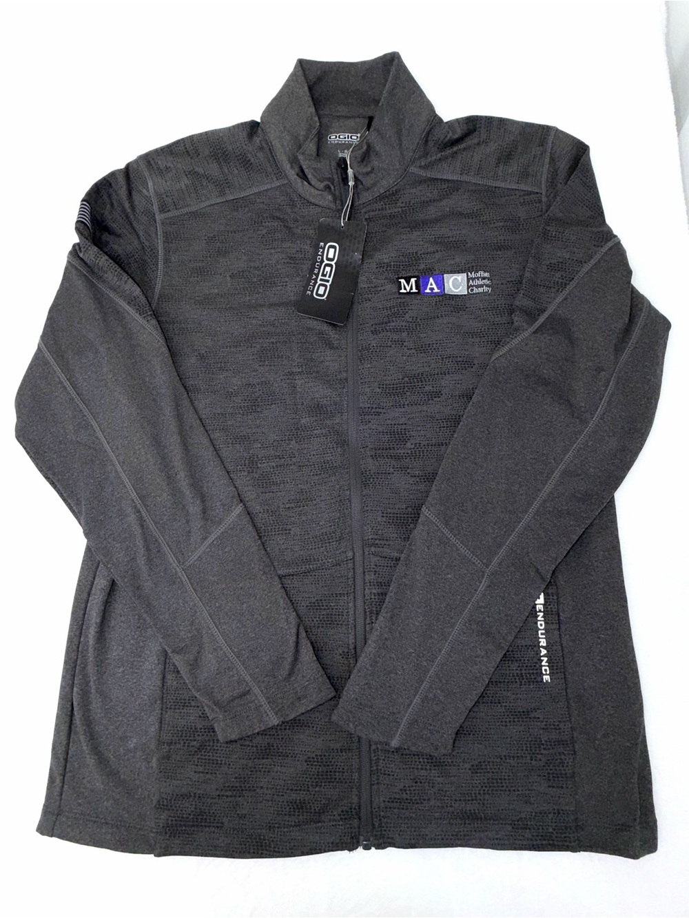 NWT OGIO Endurance Men Large‎ Full Zip Jacket Gray Textured Corporate Logo L
